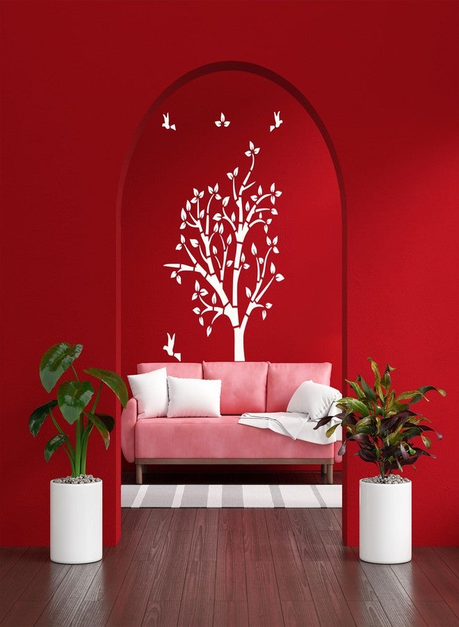استنسل ستينكارت لرسم الجدران، شجرة منزلية مع طيور، تصميم استنسل قابل لإعادة الاستخدام لتزيين الجدران (16 بوصة × 24 بوصة) - تصميم قابل لإعادة الاستخدام، مناسب للمنزل والمكتب (عبوة من قطعة واحدة) - Image 1